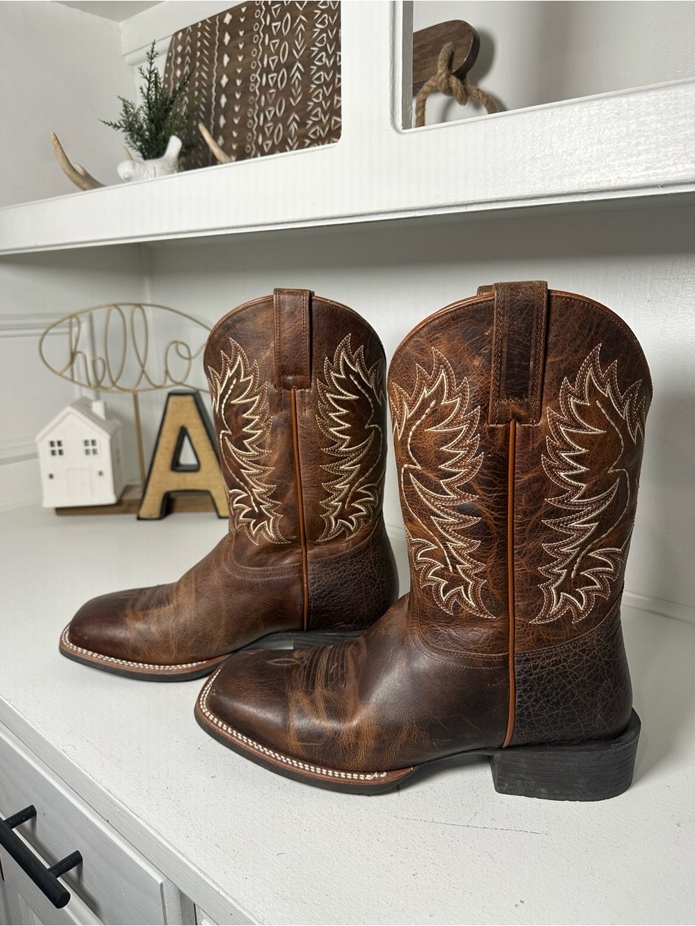Cody James Men’s 10D Brown Leather Cowboy Boots Square Toe Western Ranch Rodeo